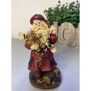 Charming Santa Claus Figurine with Teddy Bear Sewing Theme Christmas Decor